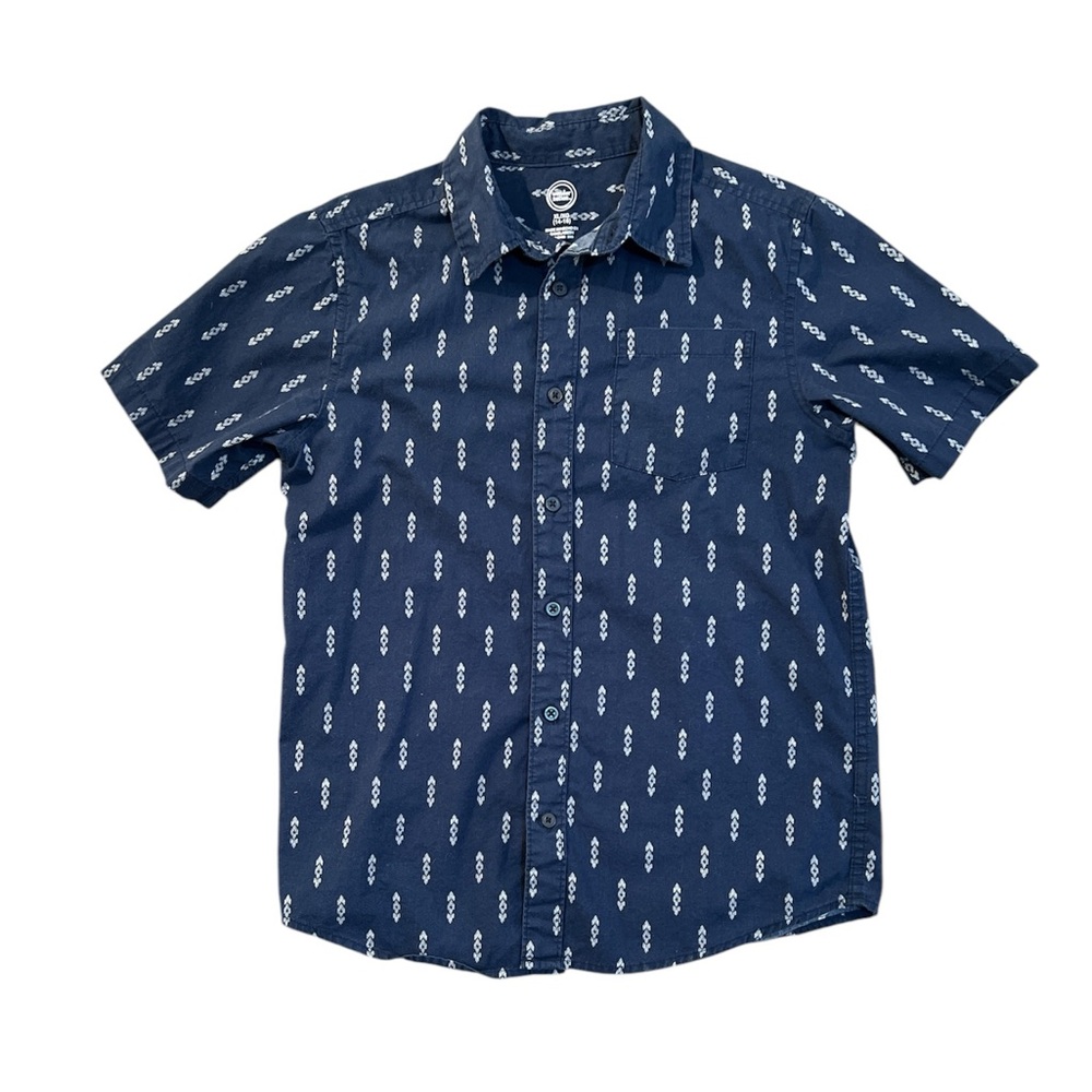 Wonder Nation Blue & White Button Down Shirt with Playful Pattern Boys Sz. 14-16
